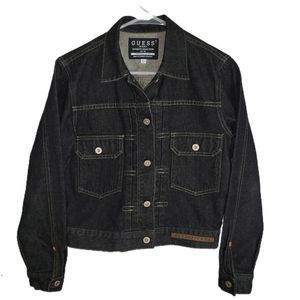 NWOT GUESS Y2K Black Jean Jacket White Label ? Women's Large late 1990s